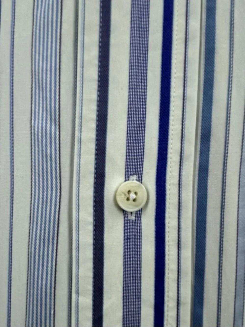 Faconnable Blue White Button-Down Striped Logo Medium Shirt Men Pocket Cotton